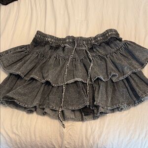 Pants Store Gray/Black Denim Ruffled Skirt